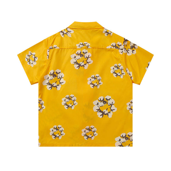 Denim Tears Bright Yellow Floral Wreath Print Camp Collar Short Main Image