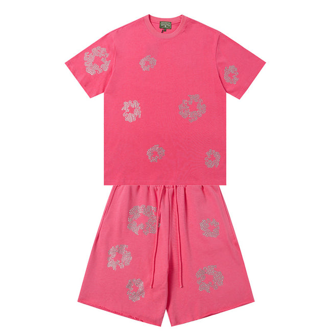 Denim Tears Bright Pink Floral Ring Print Crew Neck T-Shirt & Drawstring Shorts Hover Image