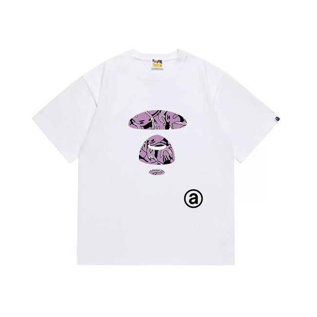 BAPE Style Abstract Deconstructed Ape Head Tee - White/Purple Hover Image