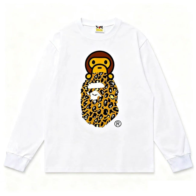 BAPE Style Baby Milo on Leopard Camo Ape Head Long-Sleeve Tee - White/Leopard Hover Image