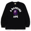 BAPE Style Collegiate Arc Logo & Camo Ape Head Long-Sleeve Tee - Black/Purple