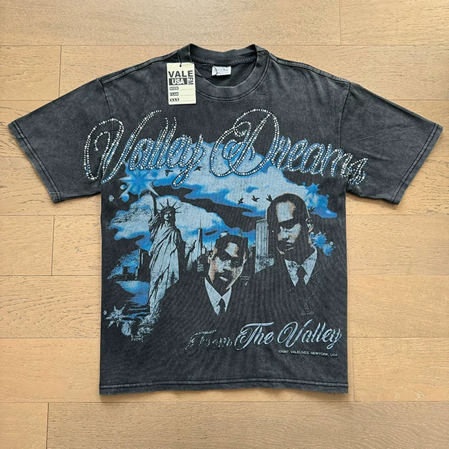 Valley Dreams Vintage Portrait Graphic T-Shirt Washed Black Hover Image