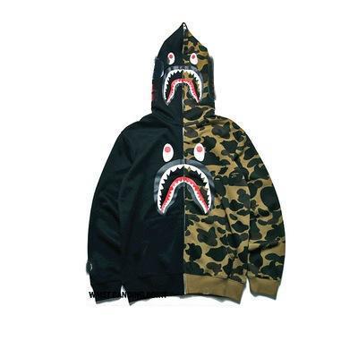 BAPE Fall Winter Shark Split Black Yellow Camo Full‑Zip Hoodie Hover Image