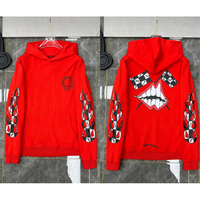 Chrome Hearts Checkerboard Lips Graphic Hoodie (Red) Hover Image