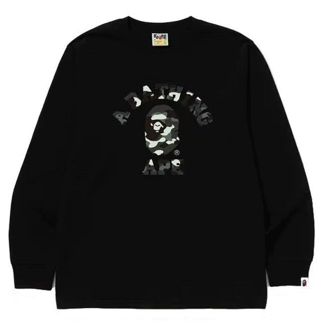 BAPE Style Arch Logo Monochrome Camo Ape Head Long-Sleeve Tee - Black Hover Image