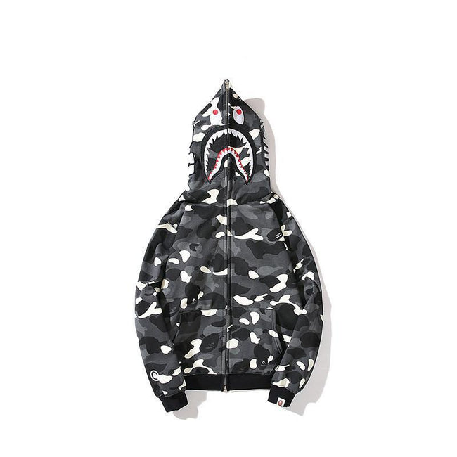 BAPE  Fall Winter Shark Glow‑in‑the‑Dark Camo Full‑Zip Hoodie Hover Image