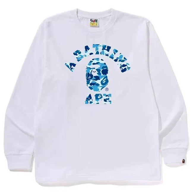 BAPE Style Arch Logo Camo Ape Head Long-Sleeve Tee - White/Blue Hover Image